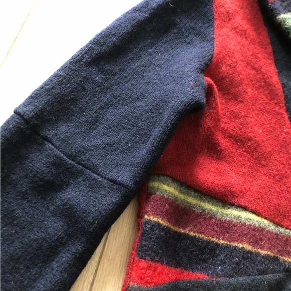 PRELOVED Handcut 100% Reclaimed Wool Knit Striped Cardigan Sweater Size L - Picture 8 of 14